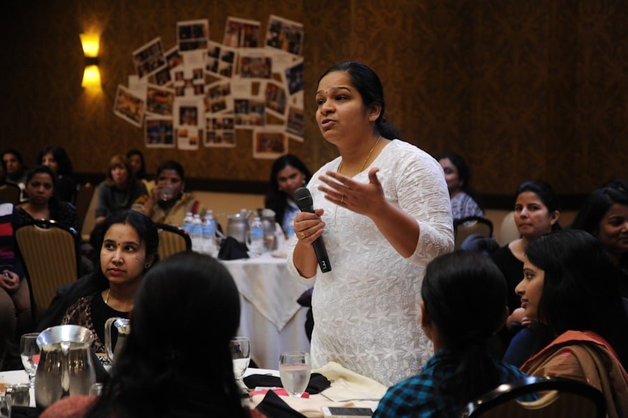 A young person voicing views at a Commission event